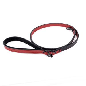 red and black leather leash rolled front view