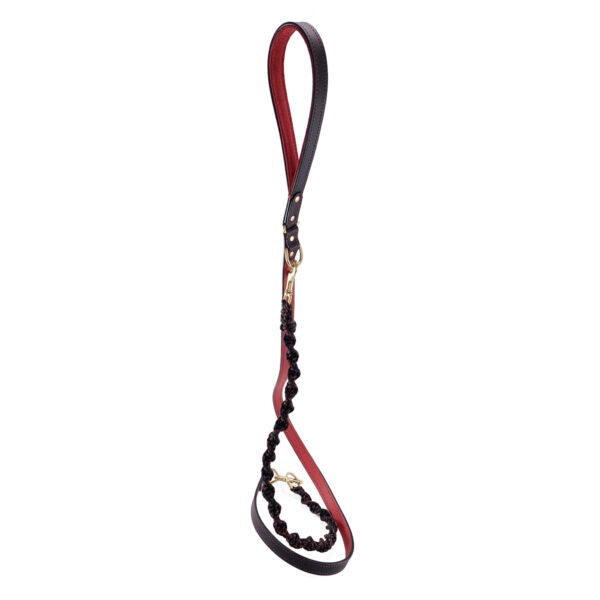 black and red leather leash with paracord braided add on hanging