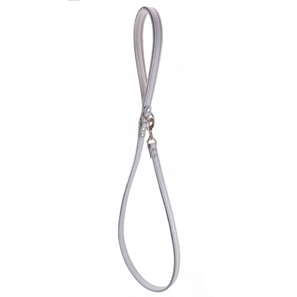 light gray leather dog leash hanging