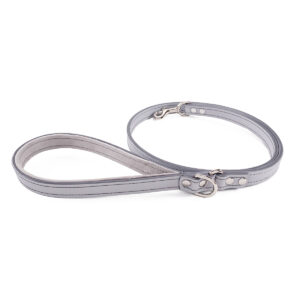 PEARL GREY PADDED HANDLE LEATHER LEASH