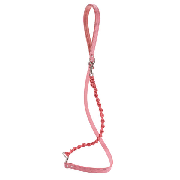 pink leather dog leash with paracord braided add on hanging