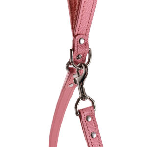 pink leather leash with snap hook close up