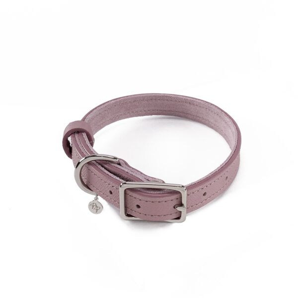 mauve leather dog collar medium front view