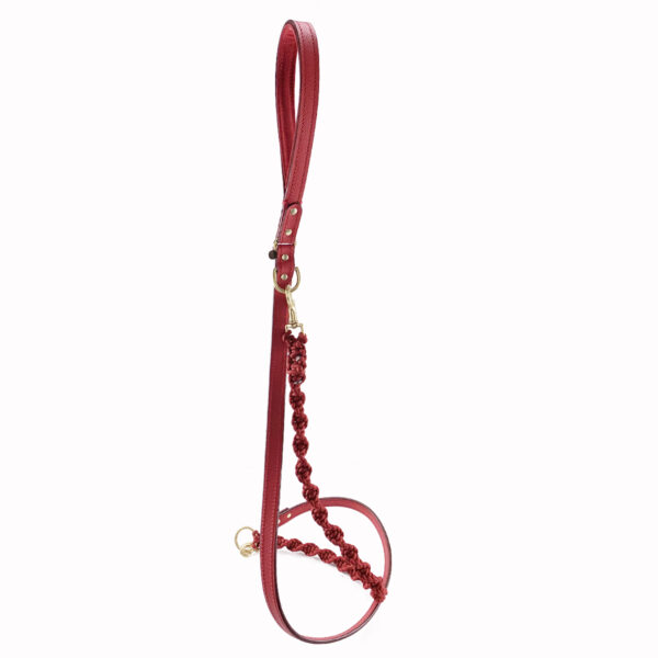 red padded handle leather leash with paracord braided add on hanging