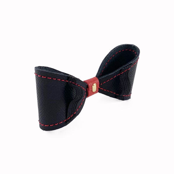 black and red alex bow tie dog collar slide side view