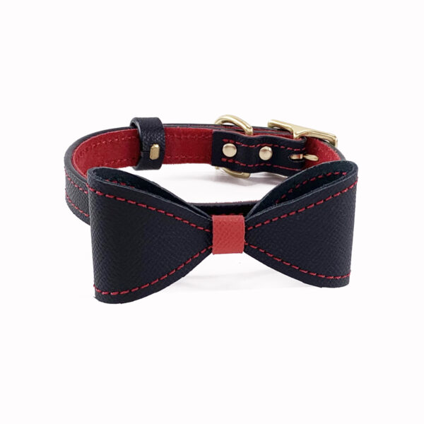 black and red alex bow tie dog collar slide on leather collar