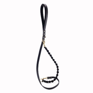 black leather leash with paracord braided add on hanging
