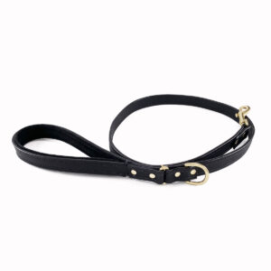 black leather leash rolled