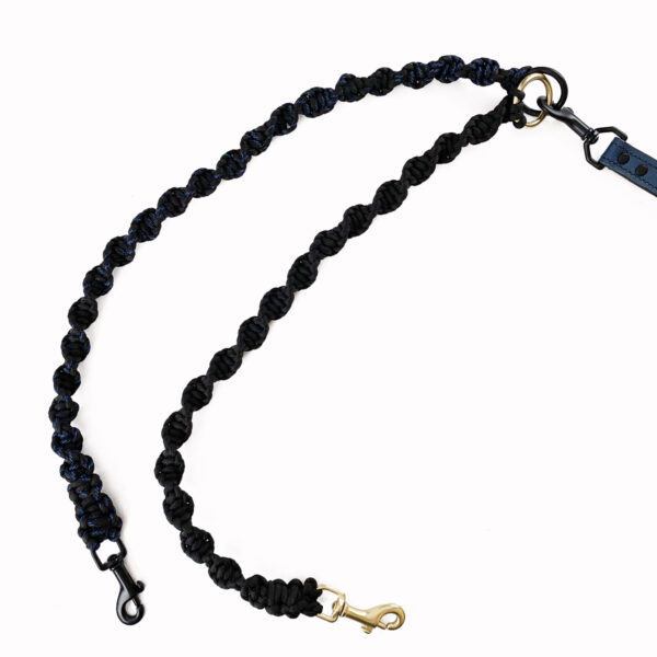 navy blue and black leather leash with two paracord braided add ons