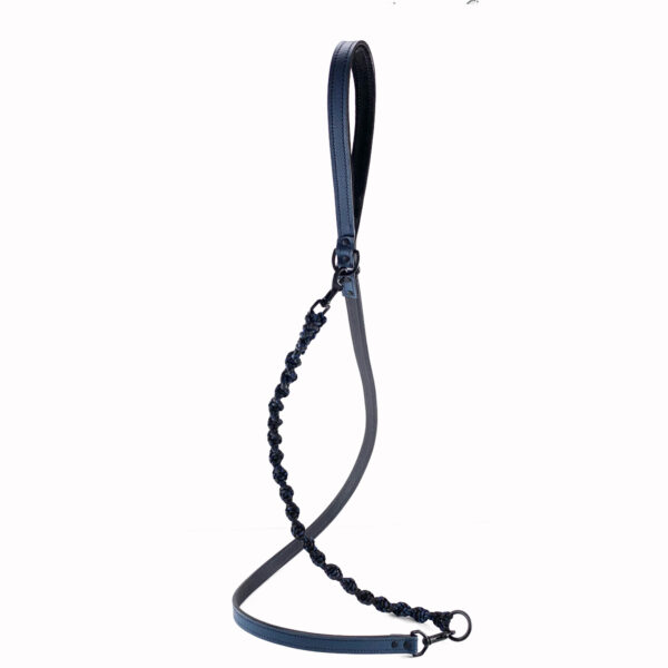 navy blue and black leather leash with paracord braided add on hanging