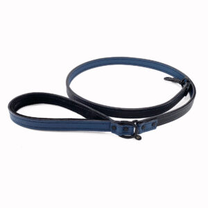 navy blue and black leather leash rolled