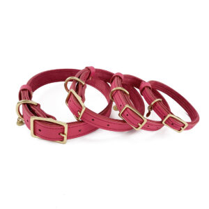 raspberry wine leather dog collars in four different sizes