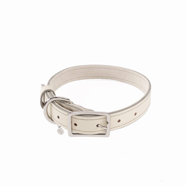 cream leather dog collar rolled front view