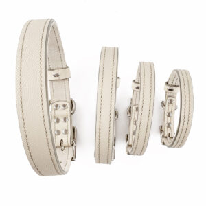 cream leather dog collars in four different sizes back view
