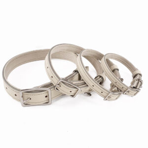 cream leather dog collars in four different sizes