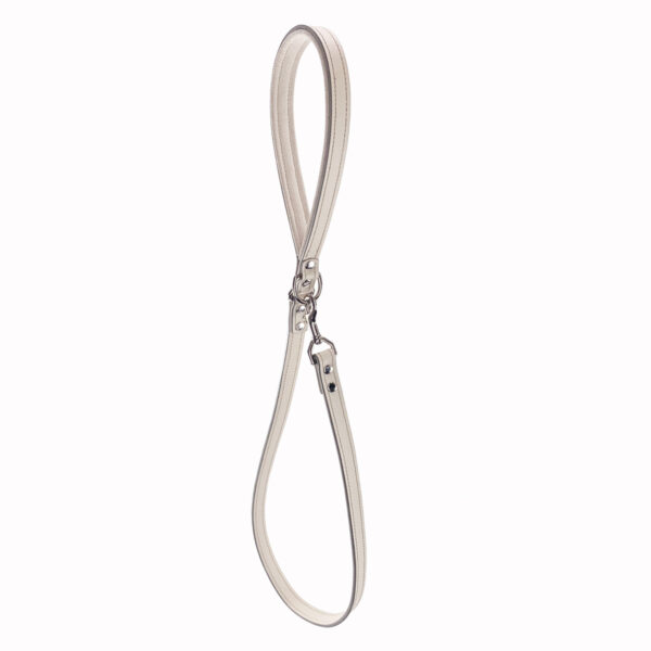 cream leather dog leash with suede handle hanging