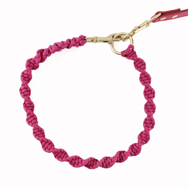 raspberry wine braided leash hooked on gold ring