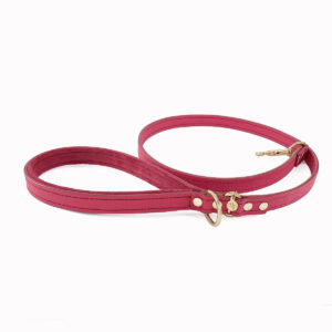 raspberry wine leather leash curled
