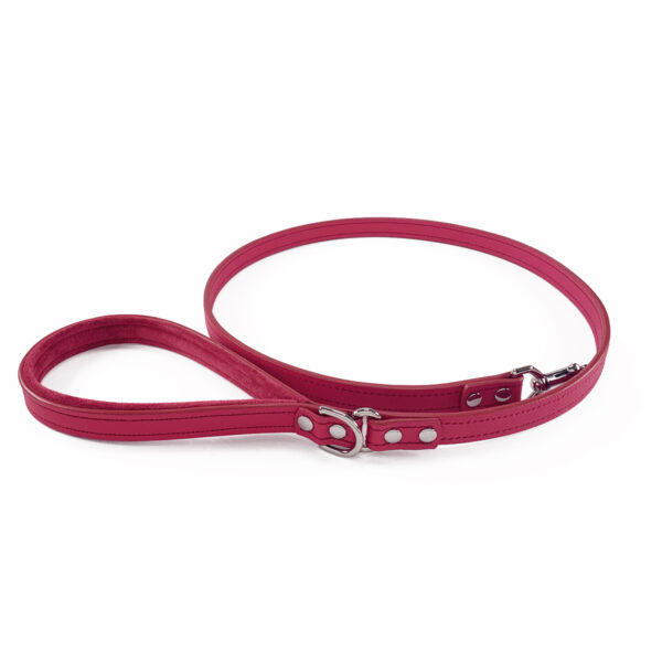 raspberry wine leather leash rolled with suede handle