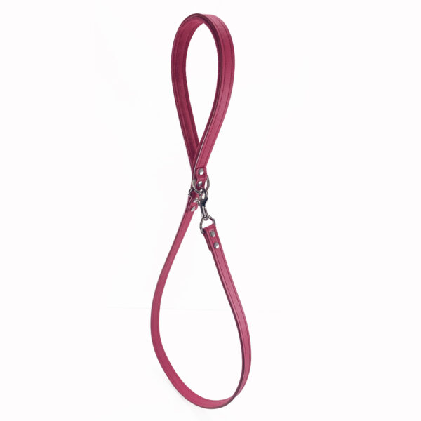 raspberry wine leather leash hooked side view