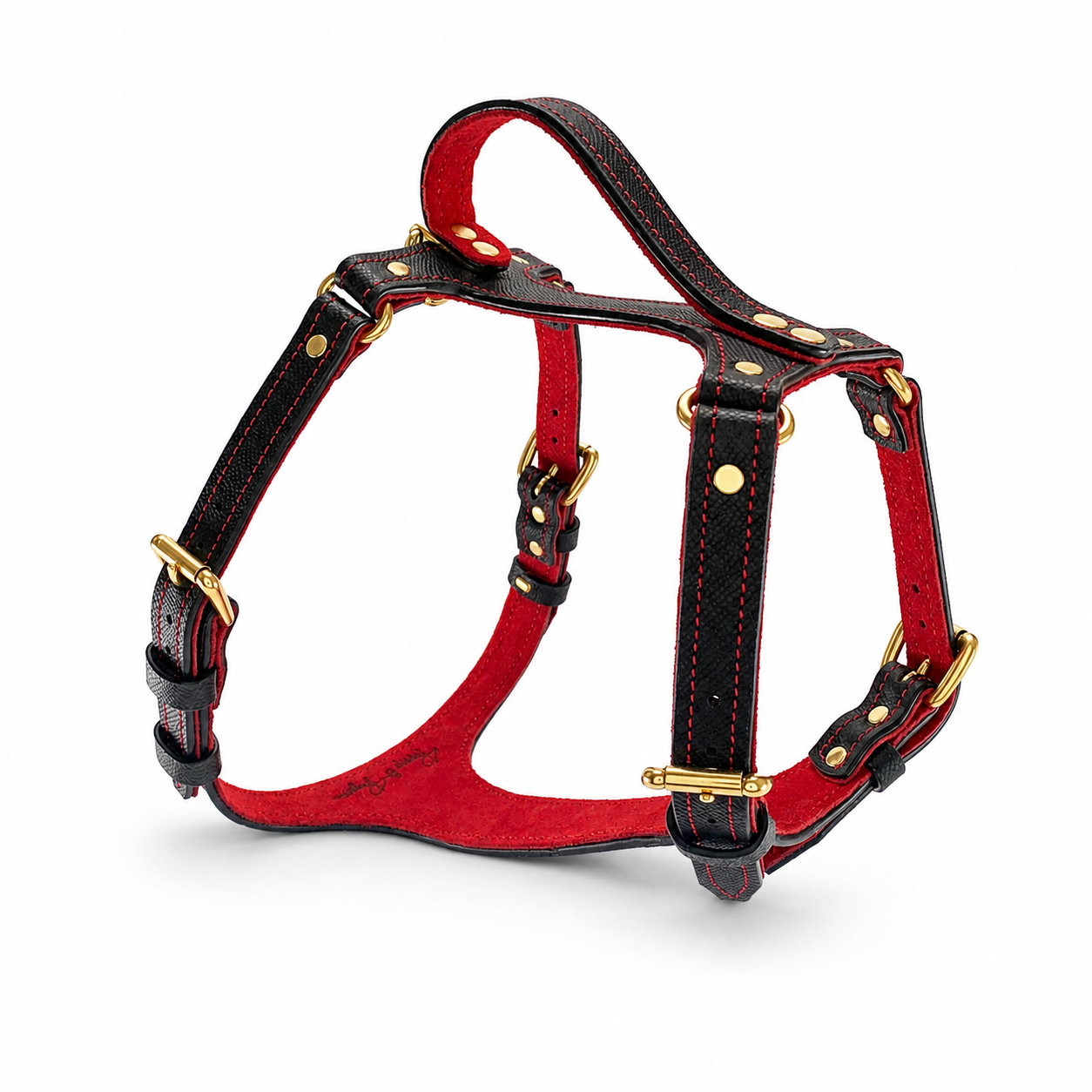 Black and Red Leather Dog Harness